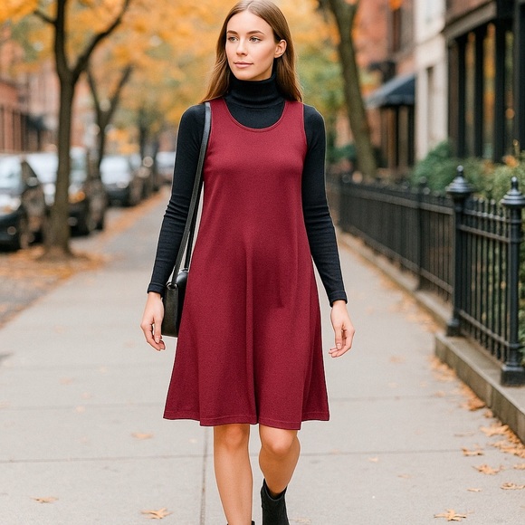 Eileen Fisher Womens Sleeveless Burgundy A Line Pocket Dress XS Sustainable - Picture 1 of 10